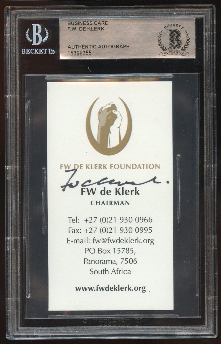 F. W. De Klerk signed autograph Former President South Afrika Business Card BAS