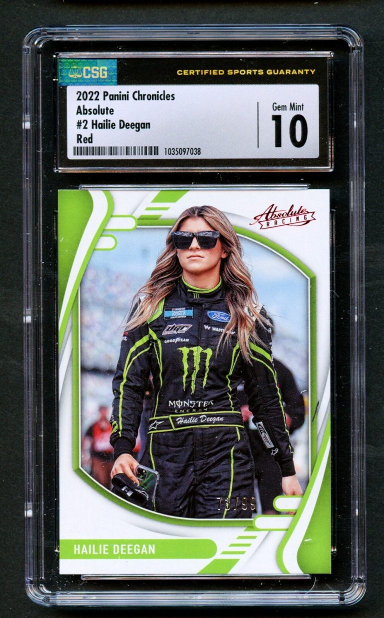 Halie Deegan #2 Panini Chronicles 2022 Absolute Red NASCAR Card 73/99 CSG 10