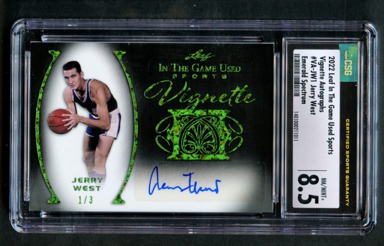 Jerry West 2022 Leaf In The Game Sports Vignette Autographs Emerald 1/3 CSG 8.5