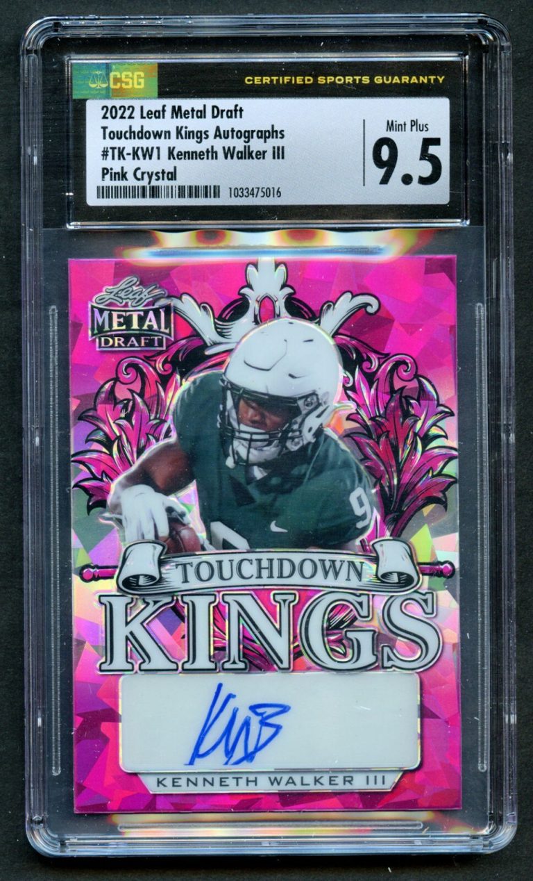 Kenneth Walker III Leaf Metal Draft Touchdown Kings Autographs Pink Crystal CSG