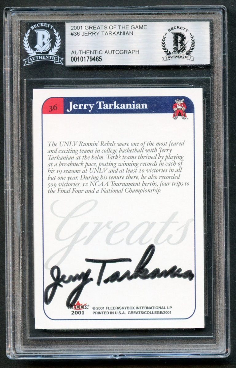 Jerry Tarkanian #36 signed autograph auto 2001 Greats of the Game Card BAS Slab
