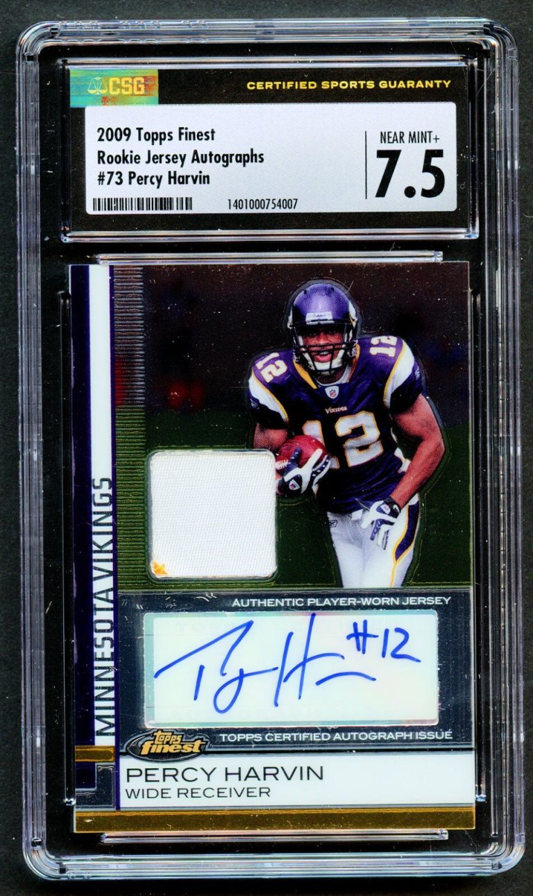Percy Harvin #73 Topps Finest 2009 Rookie Jersey Autographs CSG 7.5 Auto 10