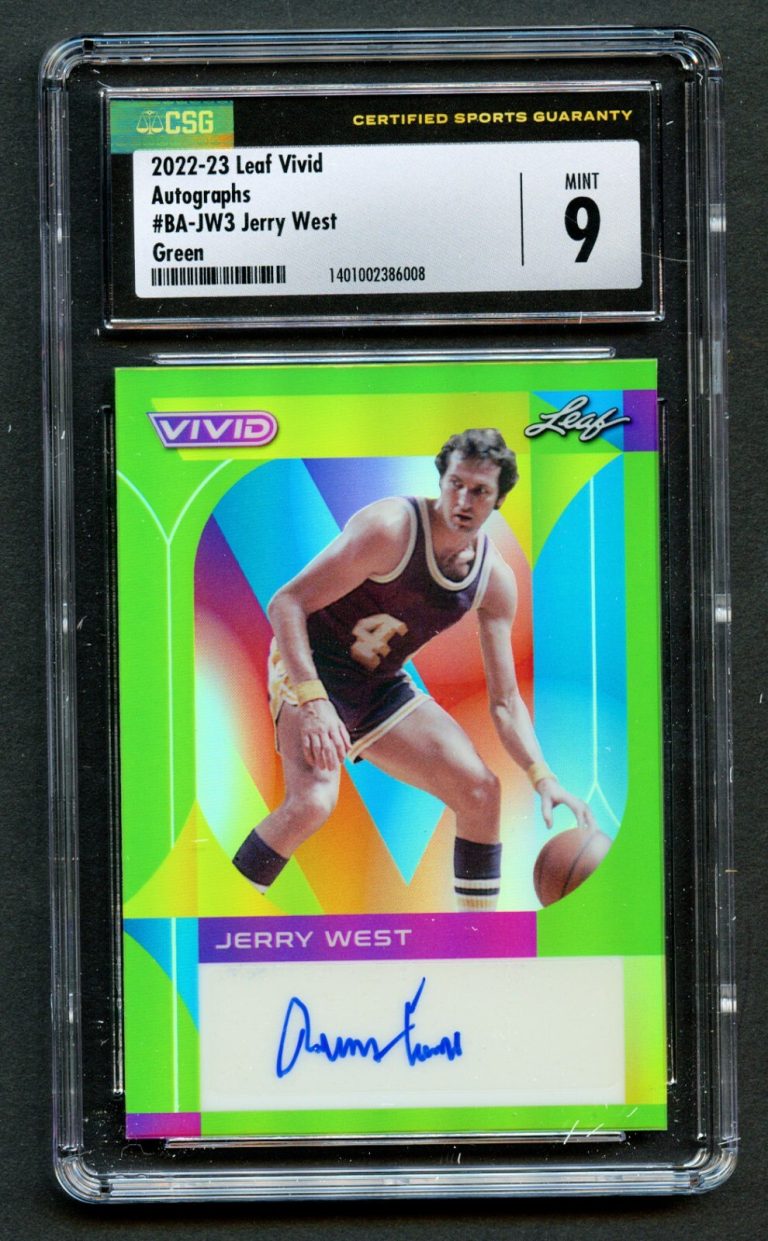 Jerry West  2022-23 Leaf Vivid Basketball Autographs Green 7/15 CSG 9 Auto 10
