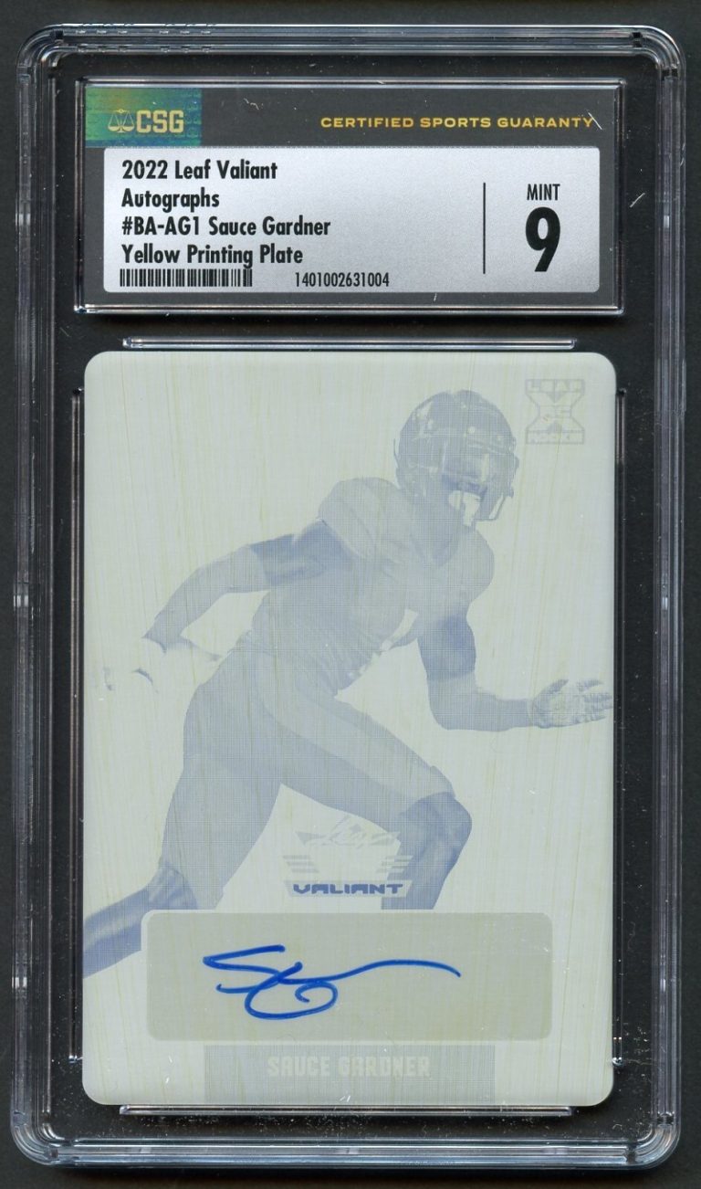 Sauce Gardner #BA-AG1 2022 Leaf Valiant Autograph Yellow Printing Plate CSG 9