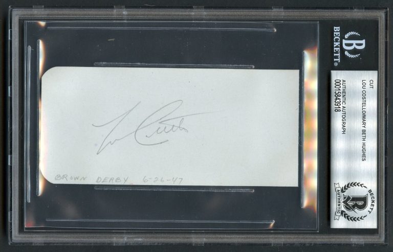 Lou Costello d1959 Mary Beth Hughes signed autograph 2x5 cut Who's on First BAS
