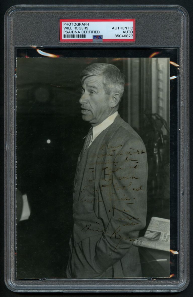 Will Rogers signed autograph auto 6x8 Photo Actor & Social Commentator PSA Slab