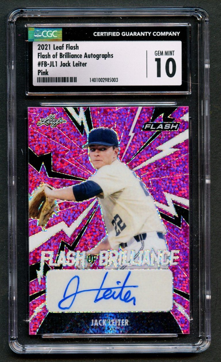Jack Leiter #FB-JL1 Leaf Flash of Brilliance Autographs 2021 Pink 1/15 CGC 10