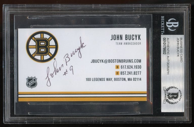 John Bucyk signed autograph Hockey Hall of Fame Business Card BAS Slabbed