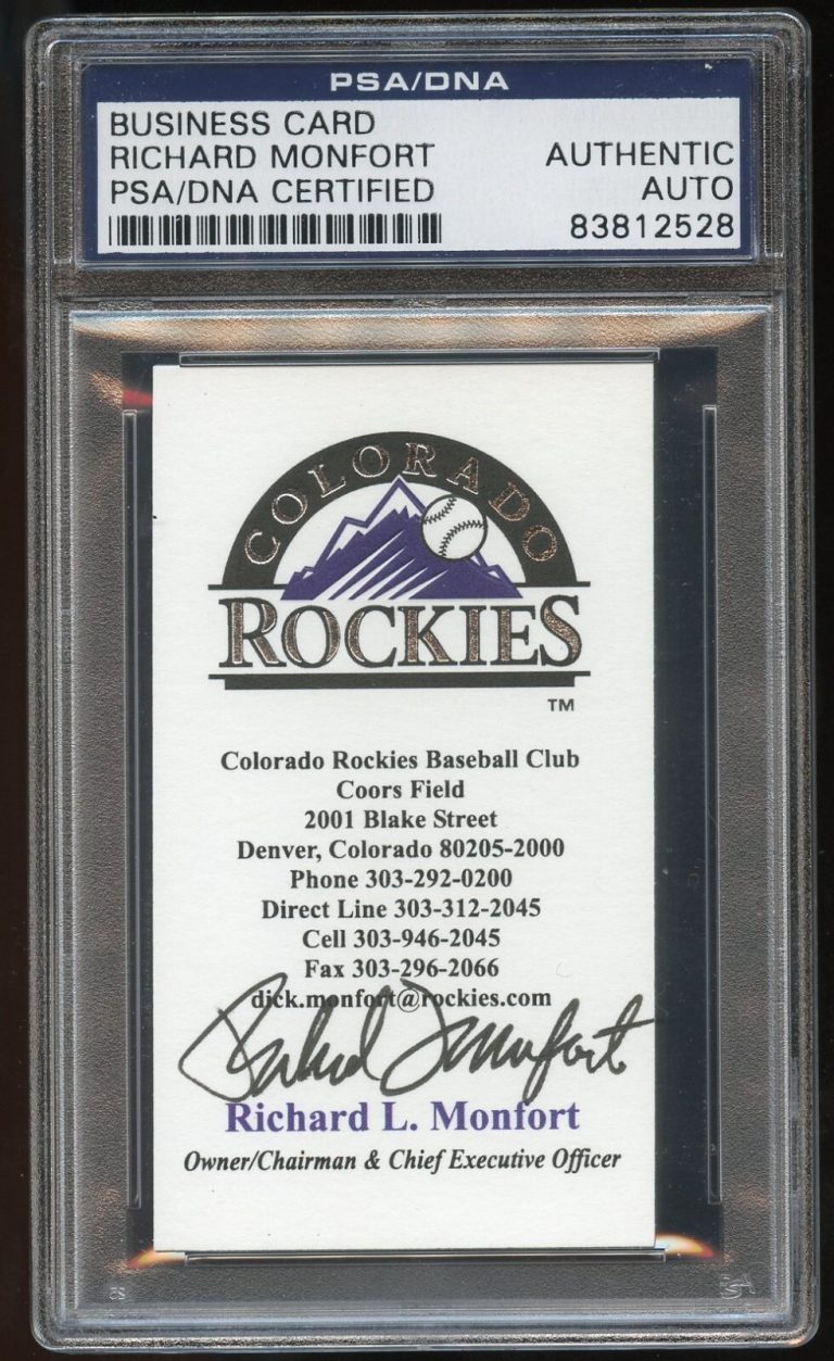 Richard Monfort signed autograph Colorado Rockies Owner Business Card PSA Slab