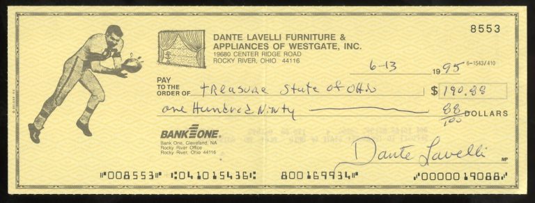 Dante Lavelli d2009 signed check American Football Player Hall of Fame