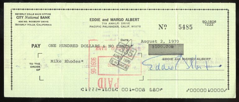 Eddie Albert d2005 signed check auto American Actor in Roman Holiday