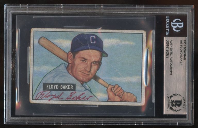 Floyd Baker #87 signed autograph auto 1951 Bowman Baseball Player Card BAS Slab