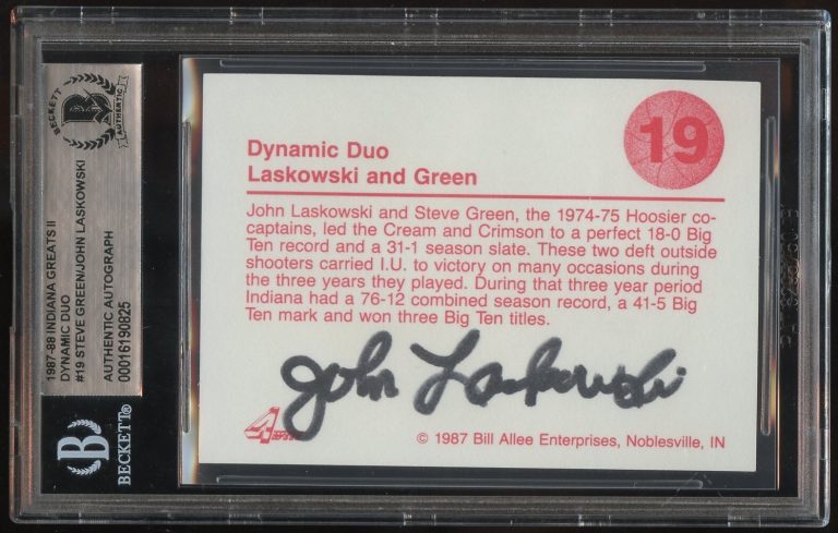 John Laskowski & Steve Green #19 signed autograph 1987-88 Indiana Greats BAS