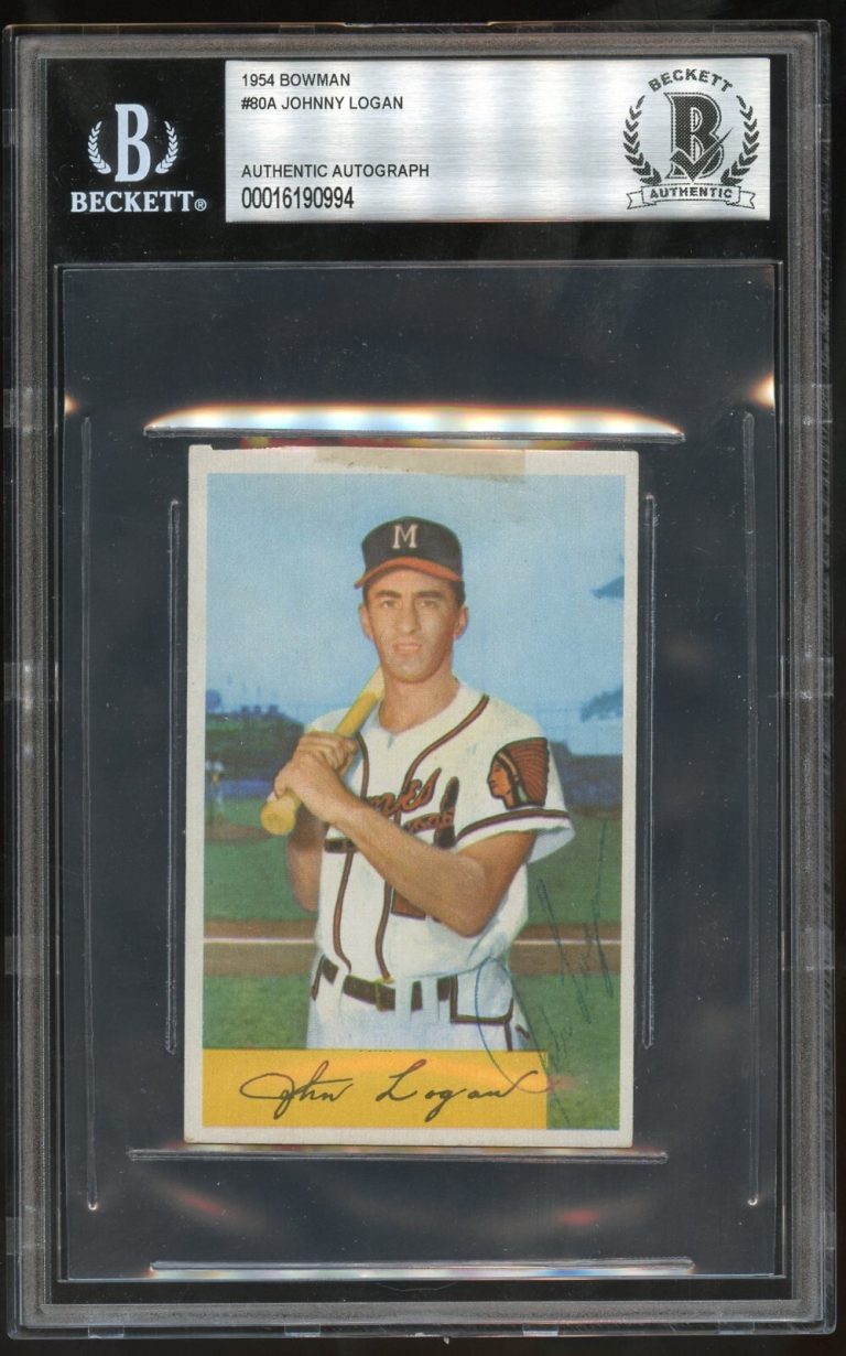 Johnny Logan #80A signed autograph auto 1954 Bowman Baseball Card BAS Slabbed