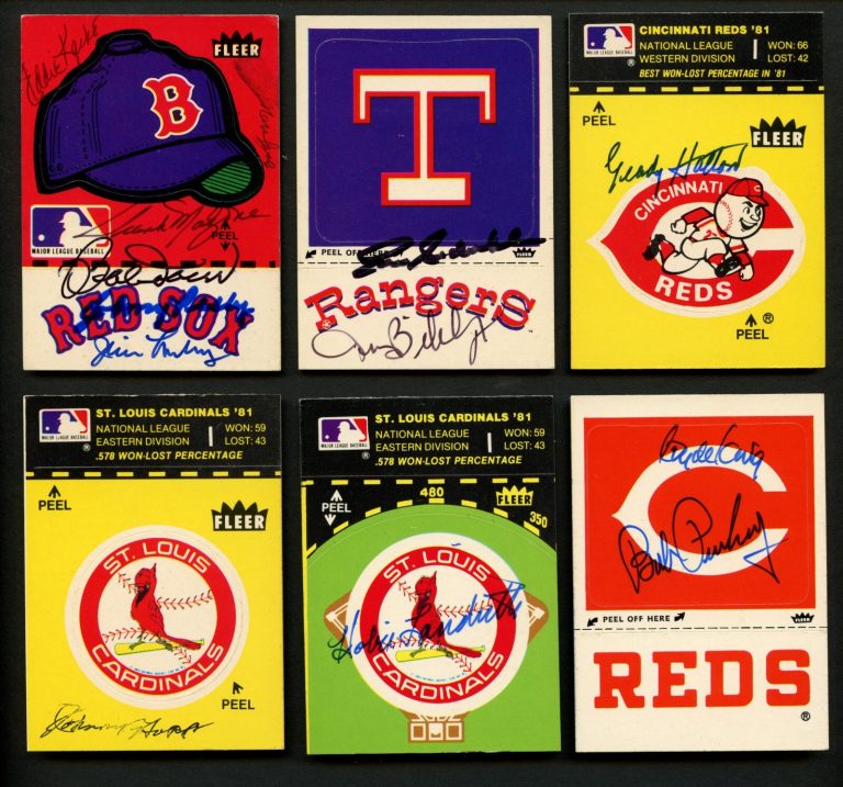 (6) Fleer 1980's Baseball Stickers signed w/ Carl Erskine, Ron Cey, Larry Sherry