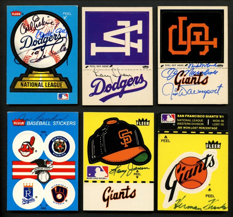 (6) Fleer 1980's Baseball Stickers signed w/ Bobby Doerr & Johnny Hopp