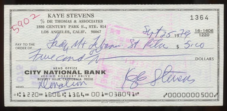 Kaye Stevens d2011 signed check auto Actress in Film The Interns