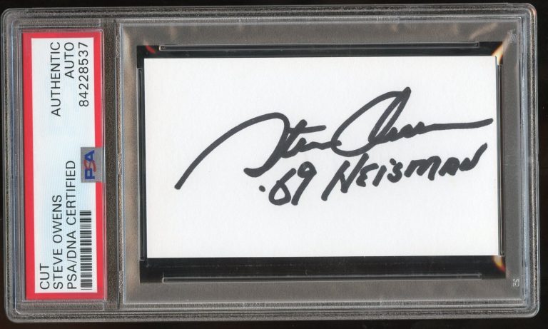 Steve Owens signed autograph Detroit Lions Football Player Business Card PSA