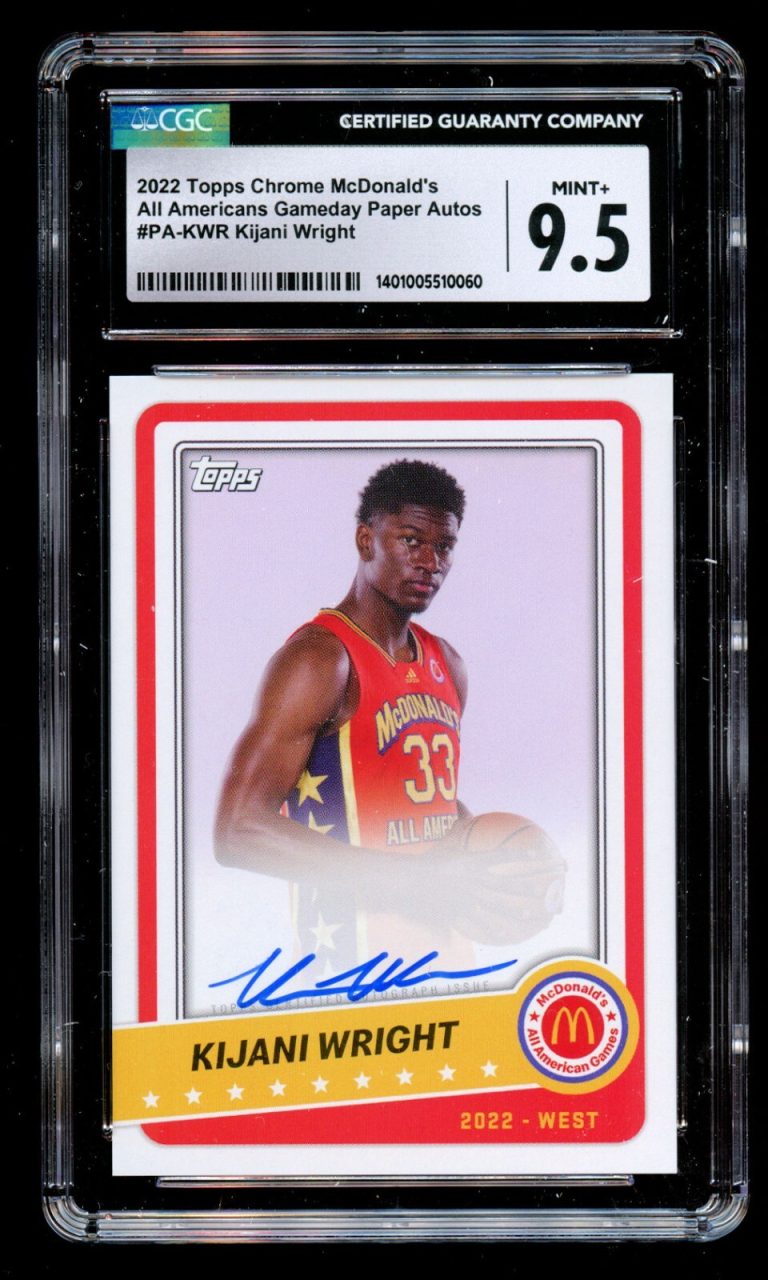 Kijani Wright 2022 Topps Chrome McDonald's AA Gameday Paper Autographs CGC 9.5