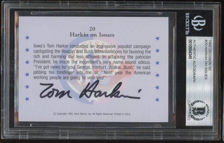 Tom Harkin on Issues #20 signed autograph auto 1992 Decision 92 Card BAS Slabbed