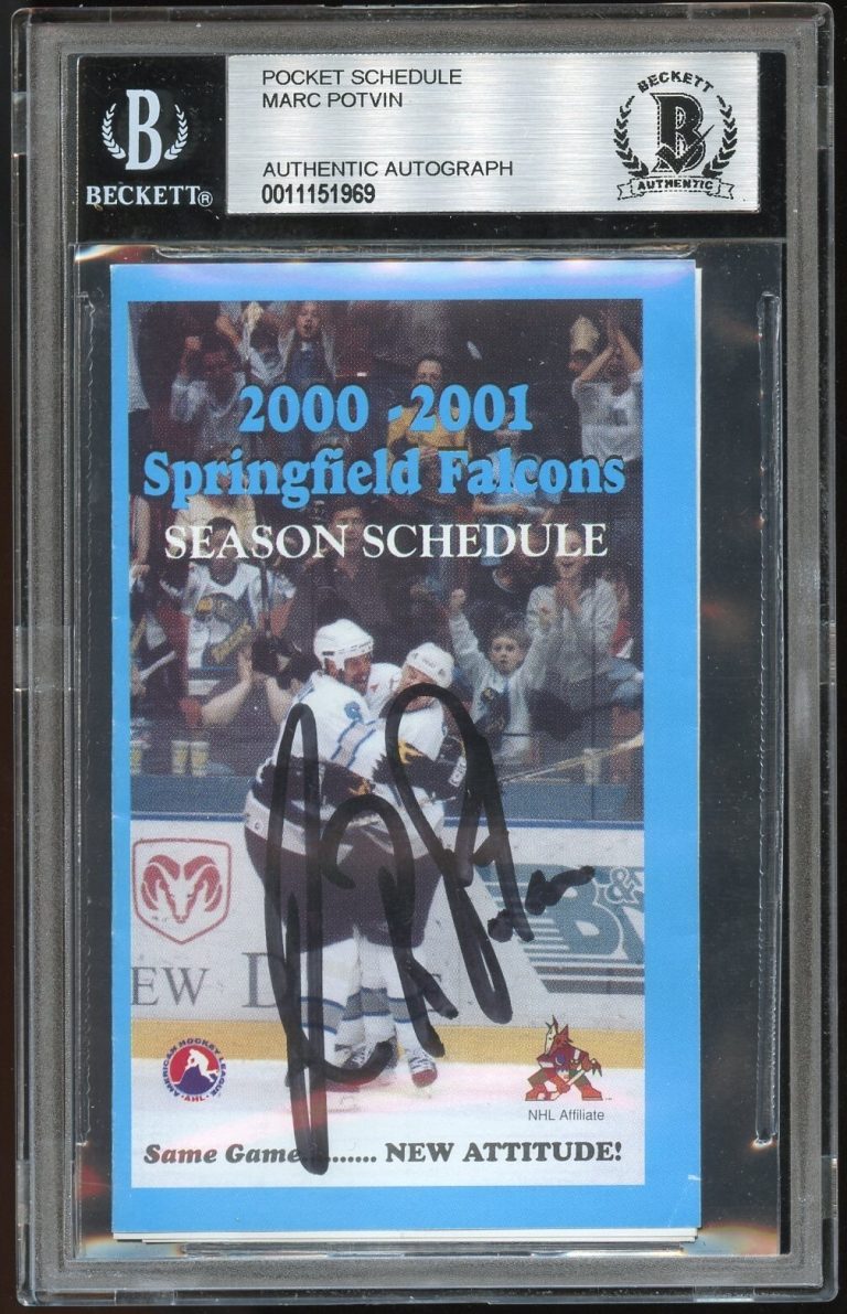 Marc Potvin signed autograph 2000-2001 Springfield Falcons Pocket Schedule BAS