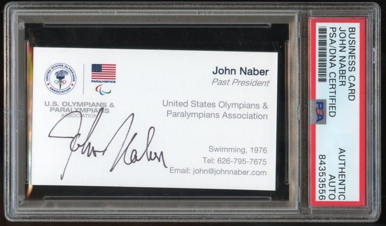 John Naber signed autograph auto United States Olympians Business Card PSA Slab