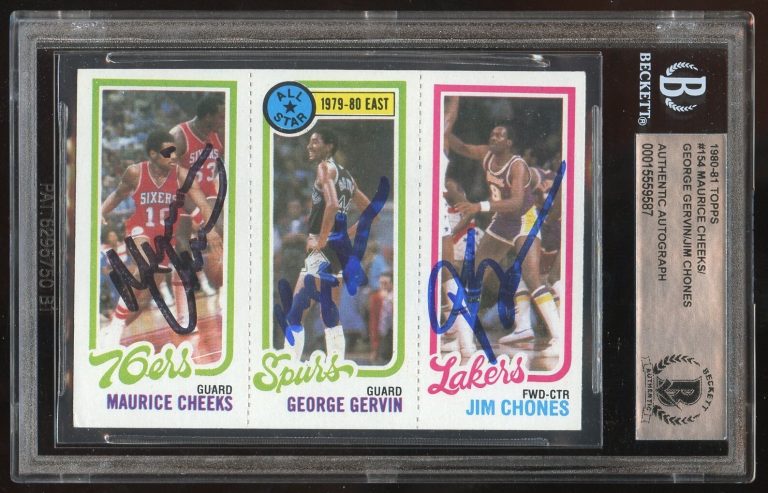 M Cheeks G Gervin J Chones #154 signed autograph 1980-81 Topps Basketball BAS