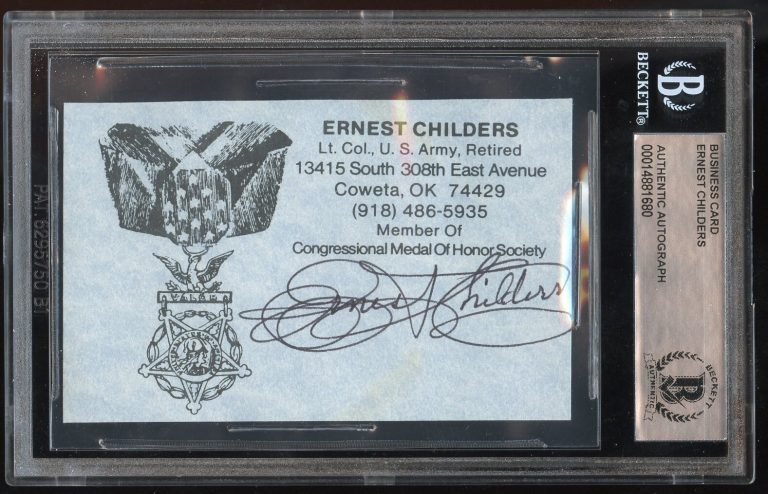 Ernest Childers d2005 signed autograph Army WWII MOH Business Card BAS Slabbed