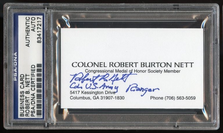 Robert B. Nett d2008 signed autograph Business Card MOH WWII Army PSA Slabbed