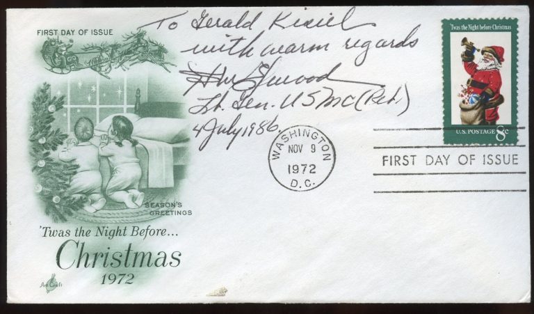Hugh M. Elwood d2008 signed autograph auto FDC Fighter ACE USMC WWII