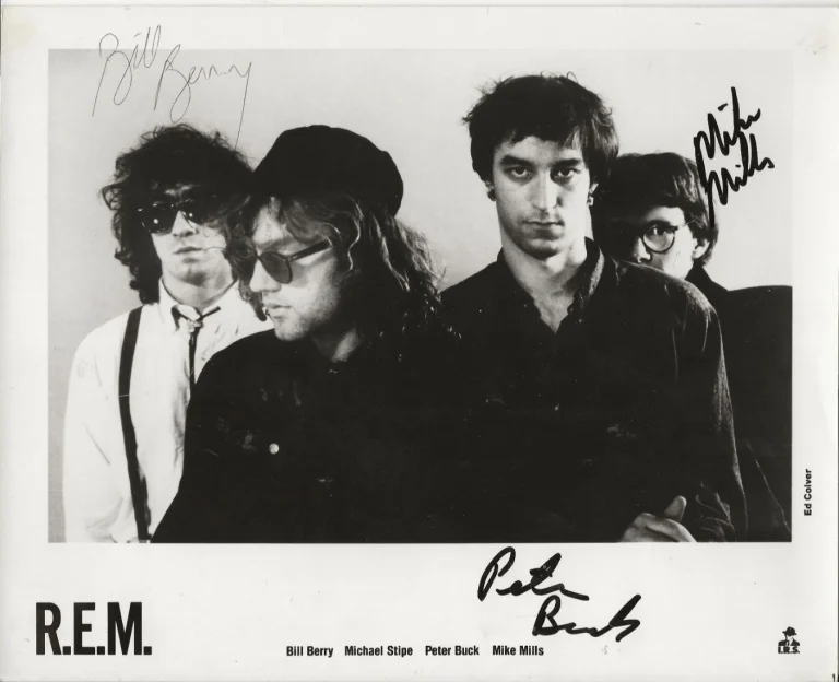 R.E.M. REAL hand SIGNED Early Promo Photo #3 JSA LOA Michael Stipe +3 REM