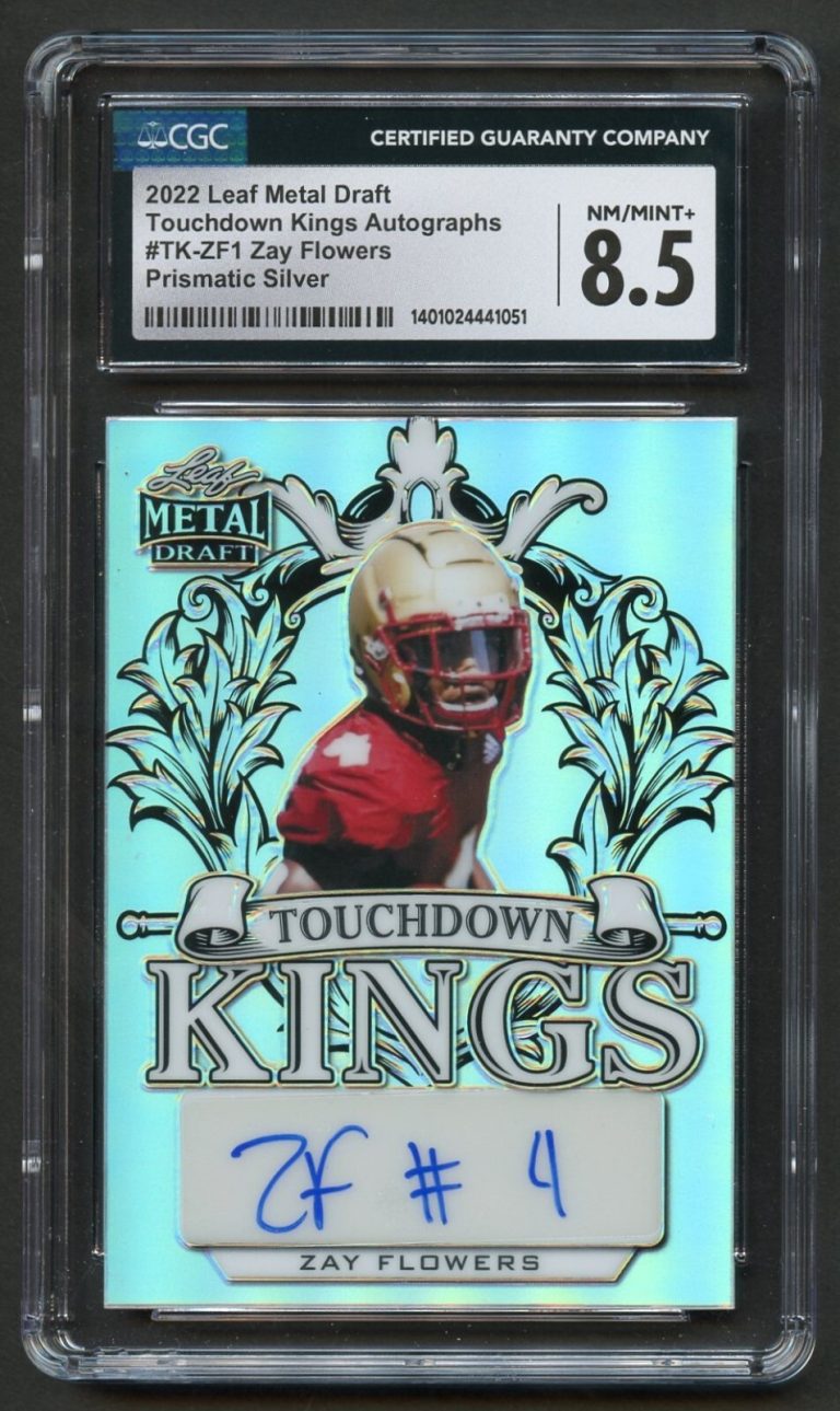 Zay Flowers 2022 Leaf Metal Draft Touchdown Kings Autographs Prismatic CGC 8.5