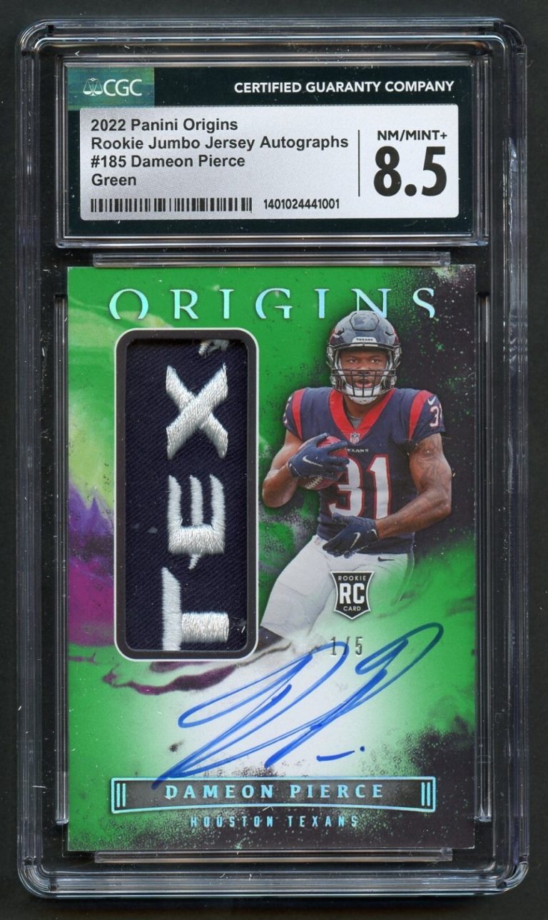 Dameon Pierce #185 Panini Origins 2022 Rookie Jumbo Jersey Autographs CGC 8.5