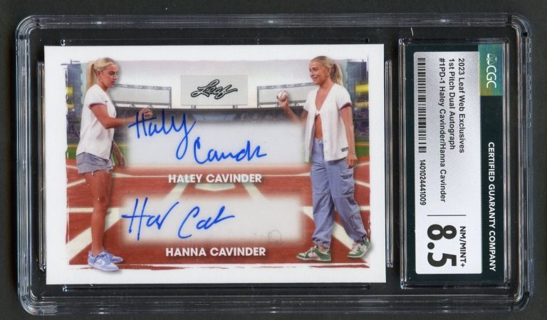Haley & Hanna Cavinder 2023 Leaf Web Exclusives 1st Pitch Dual Autograph CGC 8.5