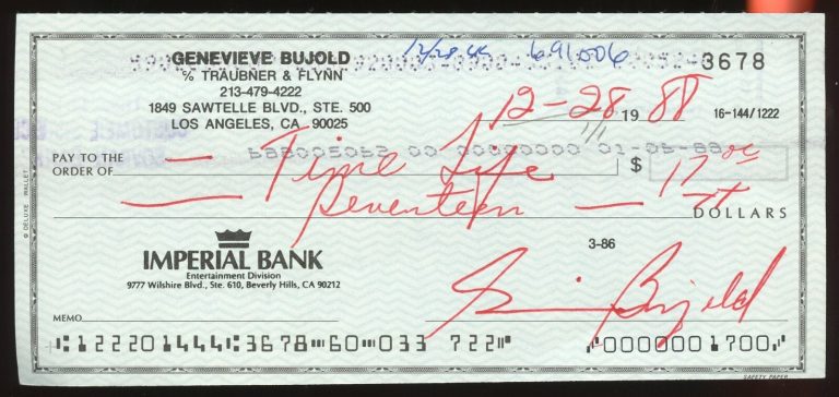 Geneviève Bujold signed check autograph auto Canadian Actress