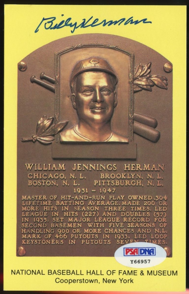 William Billy Herman signed autograph Baseball HOF Gold Plaque Postcard PSA