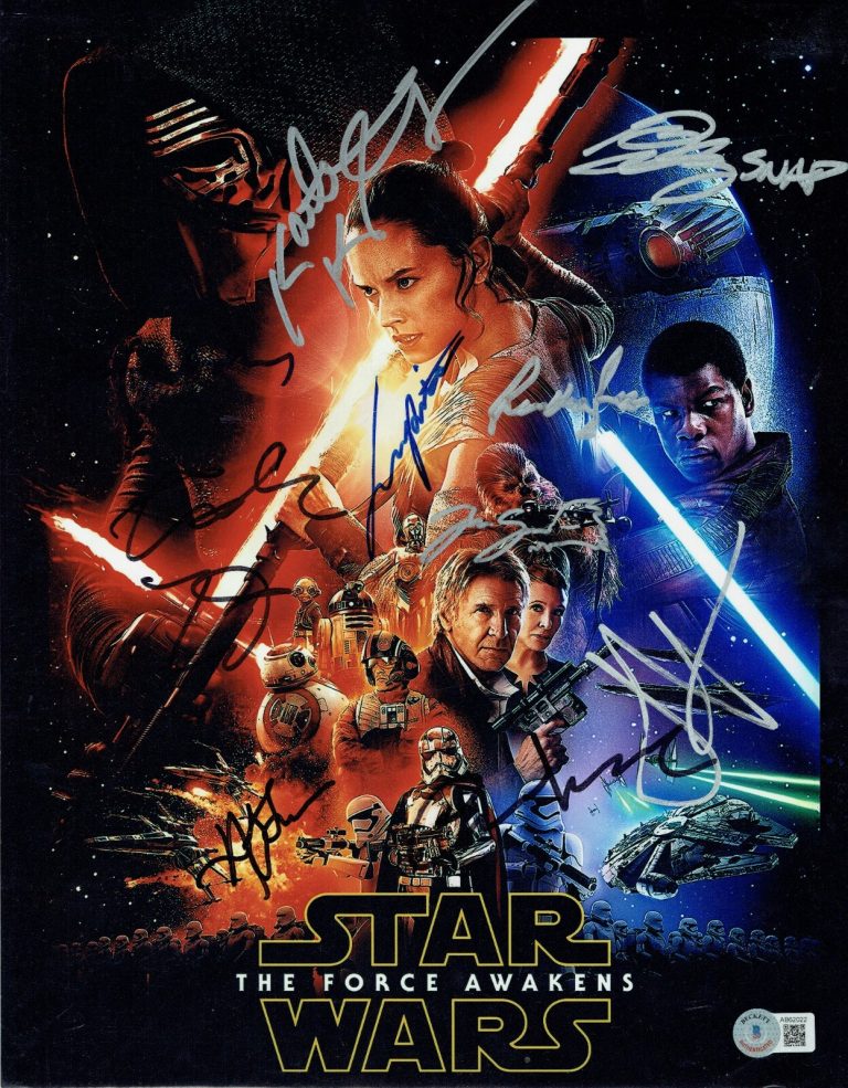 STAR WARS Force Awakens signed 11x14 w/ Ridley, Abrams, Mayhew, Driver +5 BAS