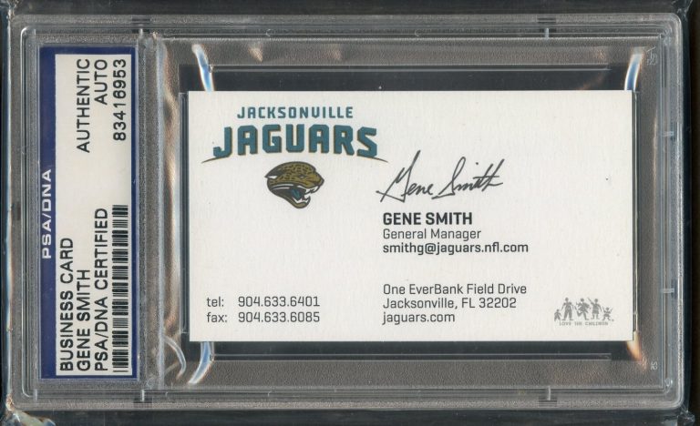 Gene Smith signed autograph General Manager Jaguars Football Business Card PSA