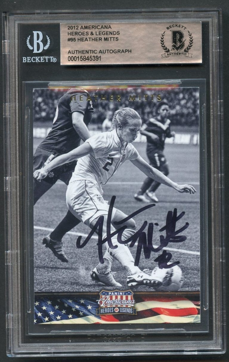 Heather Mitts #95 signed autograph 2012 Panini Americana Heroes & Legends BAS