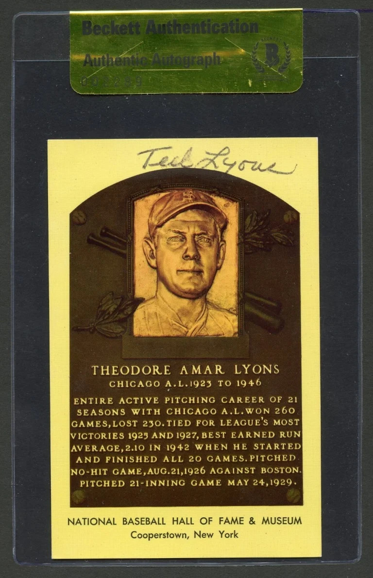Ted Lyons d1986 signed autograph auto Hall of Fame Plaque Postcard BAS Sticker