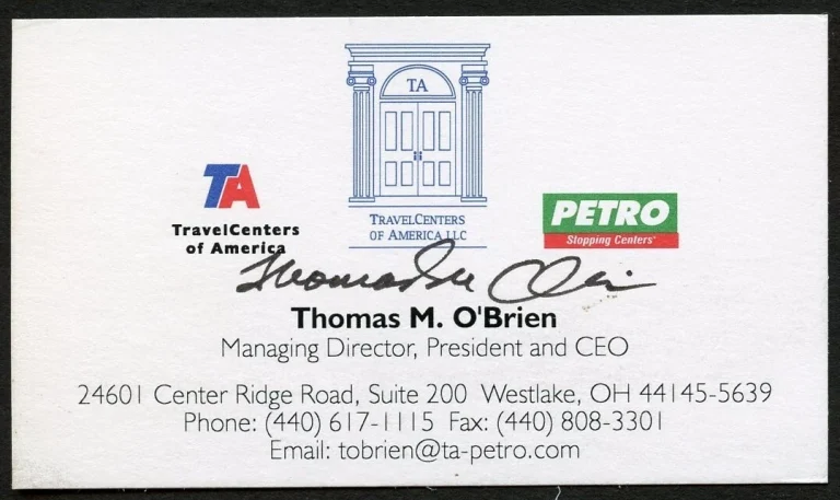 Thomas O'Brien signed autograph CEO TravelCenters of America Business Card BC056