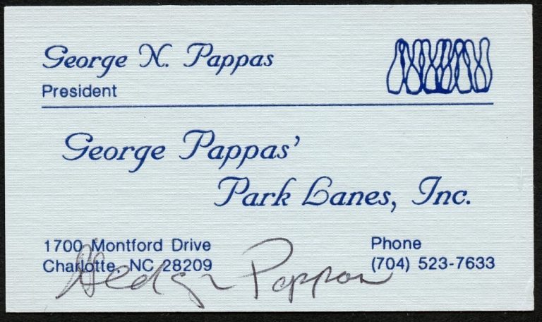 George N. Pappas signed autograph President Park Lanes Business Card BC008