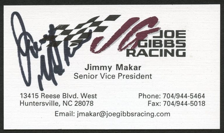 Jimmy Makar signed autograph Vice President JG Racing Business Card BC423
