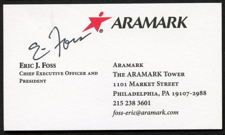Eric J. Foss signed autograph CEO & President Aramark Business Card BC474