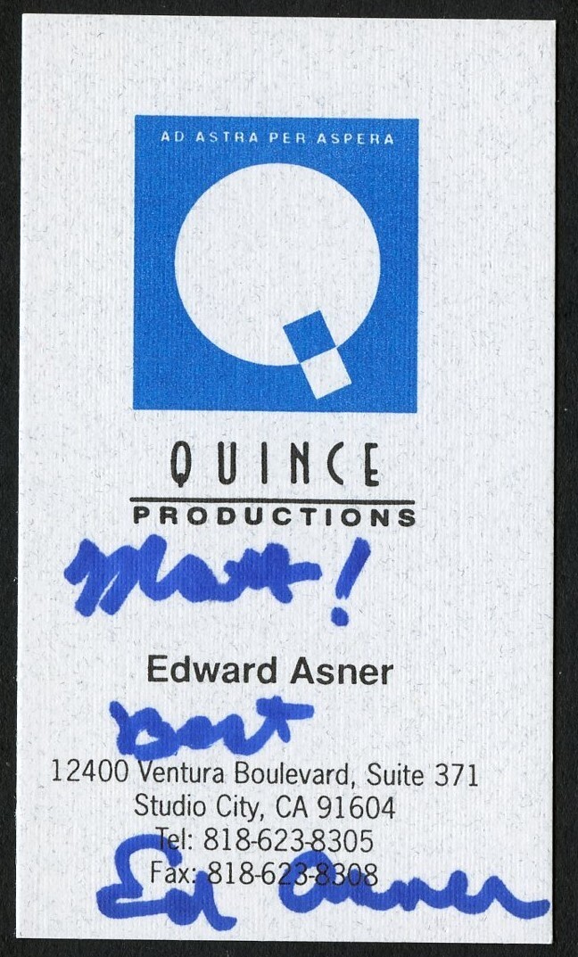 Edward Asner signed autograph Founder Quince Production Business Card BC411