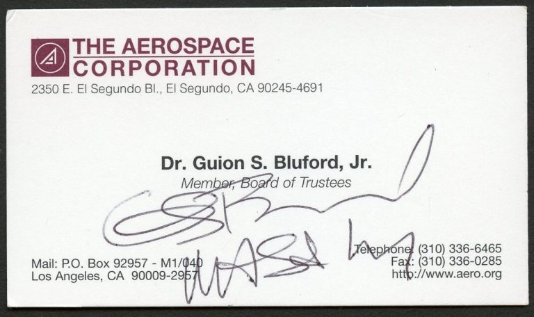 Guion S Bluford Jr signed autograph Aerospace Corporation Business Card BC440