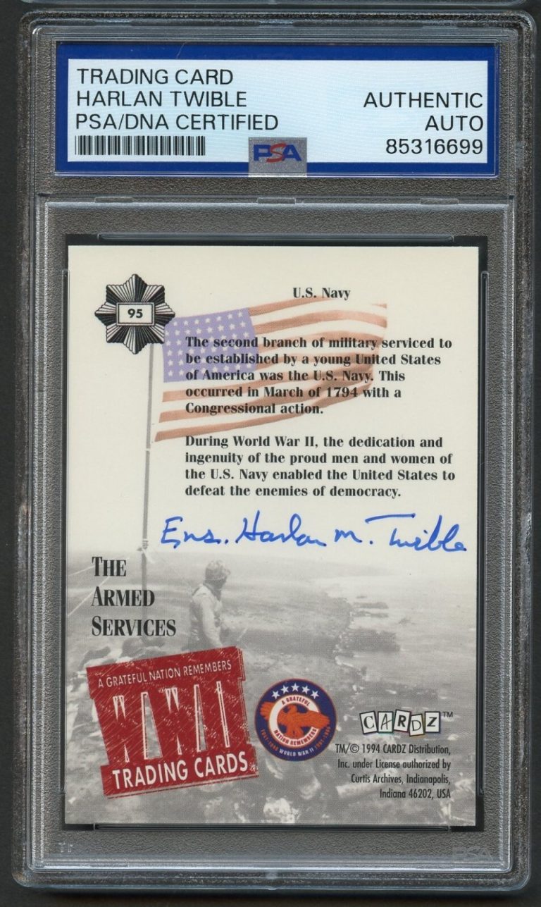 Harlan Twible signed autograph USS Indianapolis Survivor WWII Card PSA Slabbed