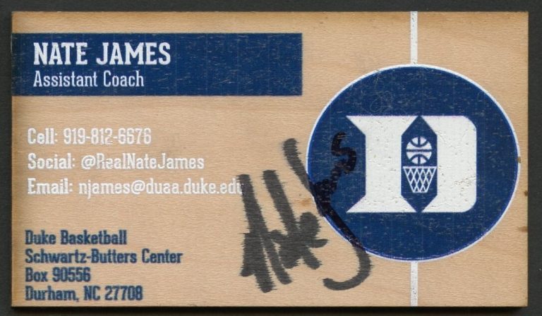 Nate James signed autograph Coach Duke Basketball Business Card BC157