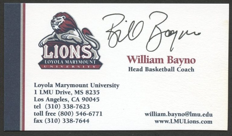 William Bayno signed auto Coach Basketball Loyola Marymount Business Card BC134