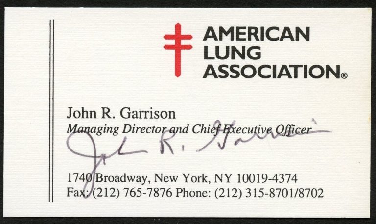 John R Garrison signed autograph Director Lung Association Business Card BC081